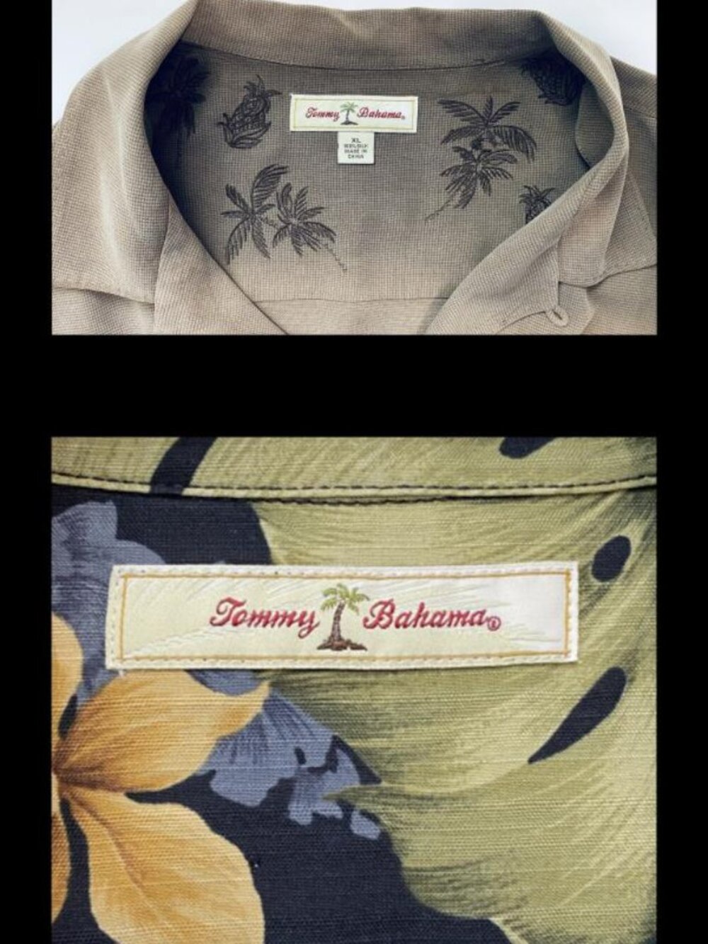 (2) TOMMY BAHAMA Silk Mens SS Shirts Washable Copyrighted Floral/Cocoa Brown EUC